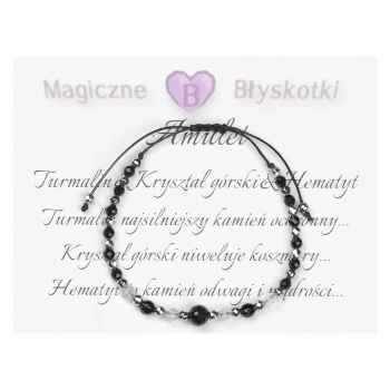 Bransoletka czarny TURMALIN Kryształ Górski HEMATYT ochrona szczęście